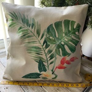 Decorative Throw Pillow Cover 17 x 17 Flower & Large Leaf Print NWOT